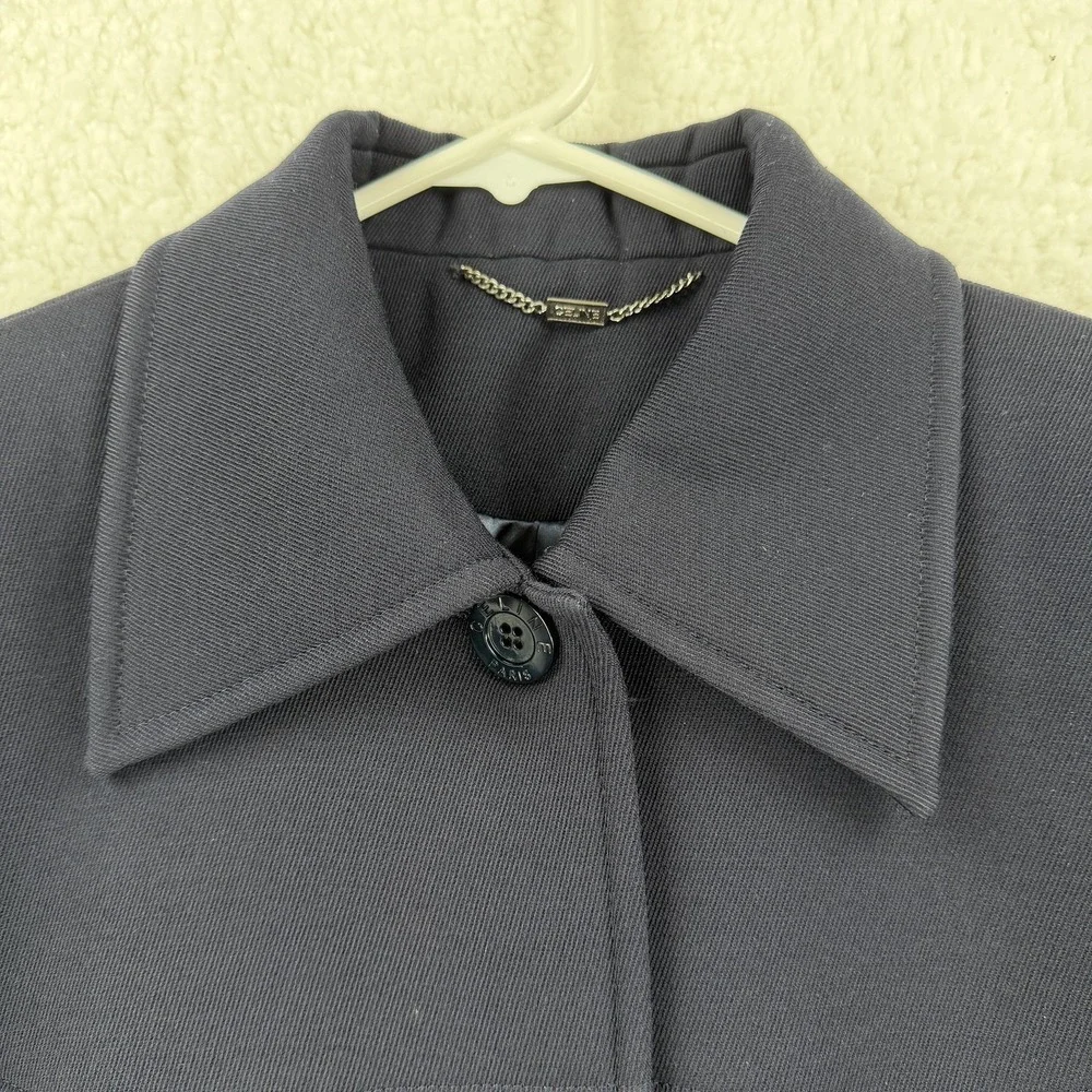 Celine Coat Womens 40‎ Blue Wool Twill Long Single Breasted Overcoat Made France